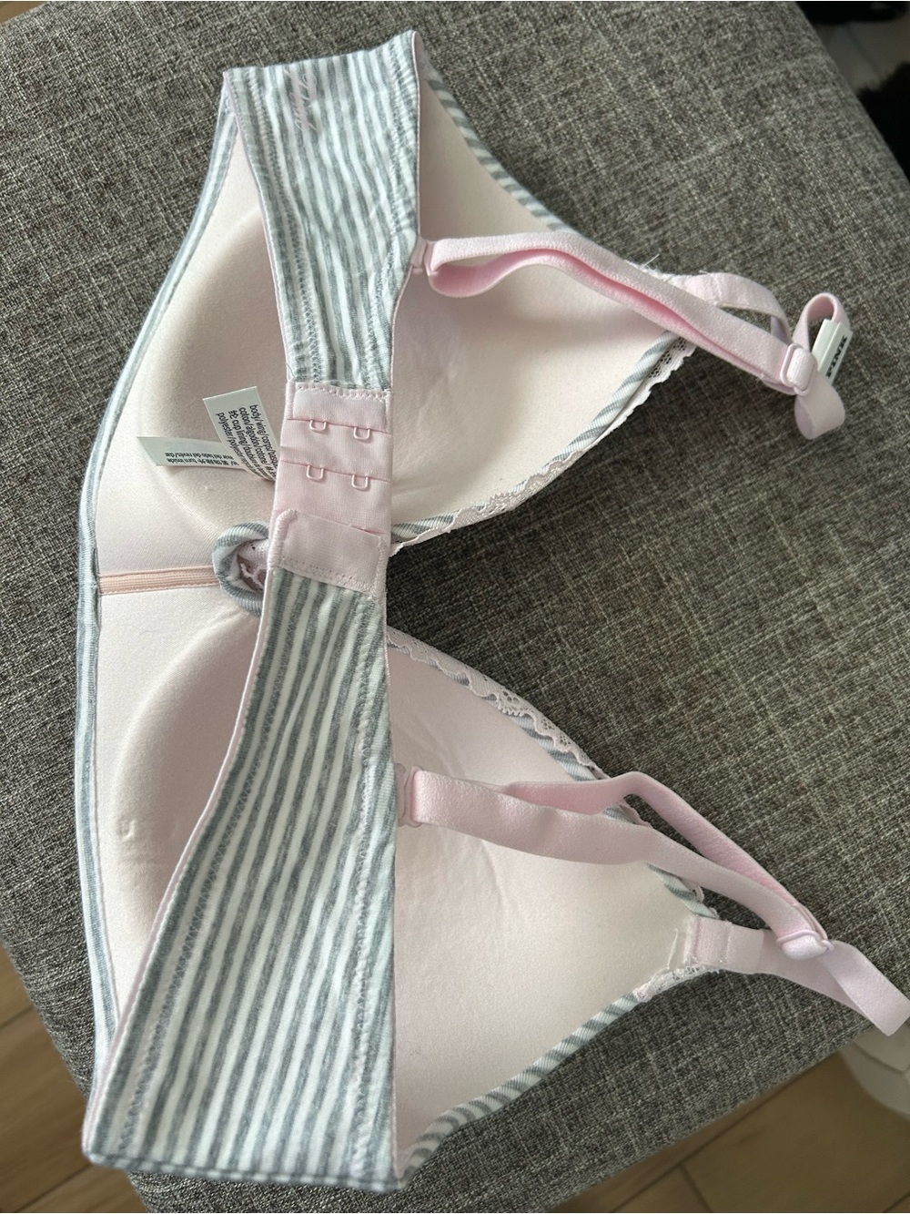 Soft Pink & Gray Striped Women's Bra - Comfortable Everyday Support